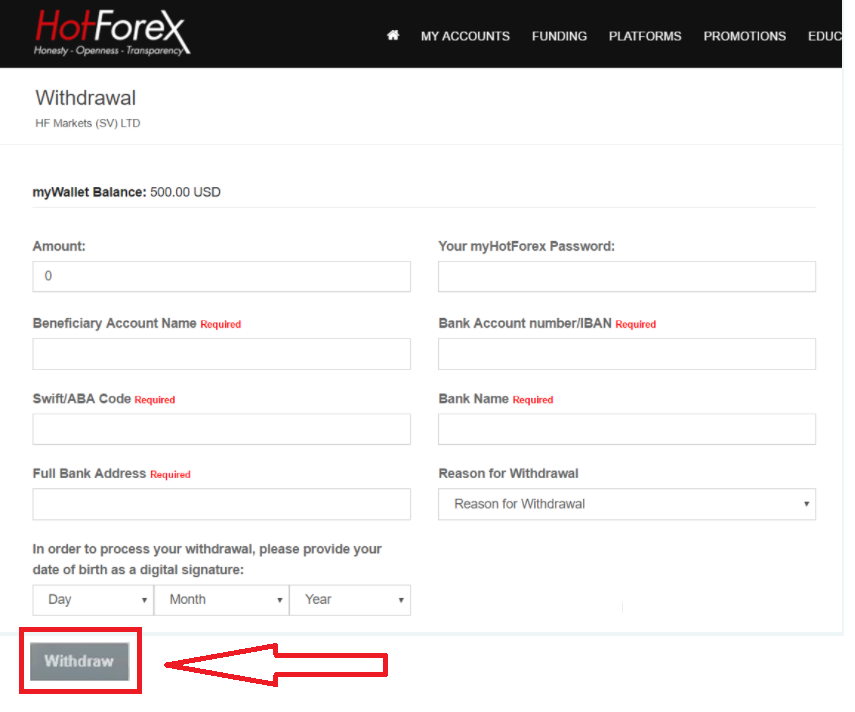 Withdraw account. My founded FX withdraw.